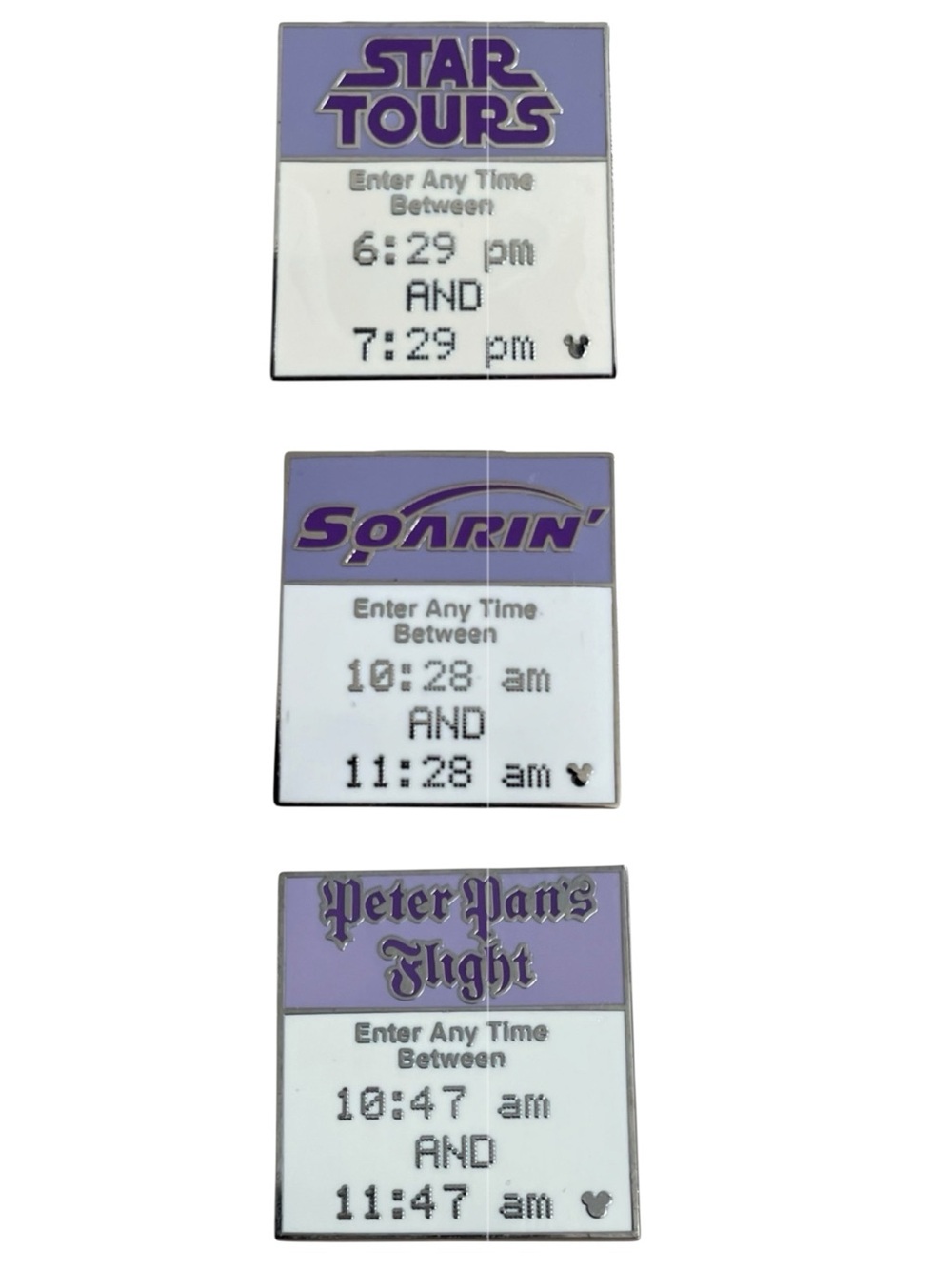 Disney Pins Set of 3 Fast Pass Hidden Mickey-Star Tours Soarin Peter Pans Flight